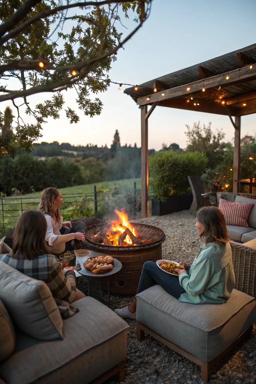 Country style hearth grill ideal for a comfortable outdoor get-together.
