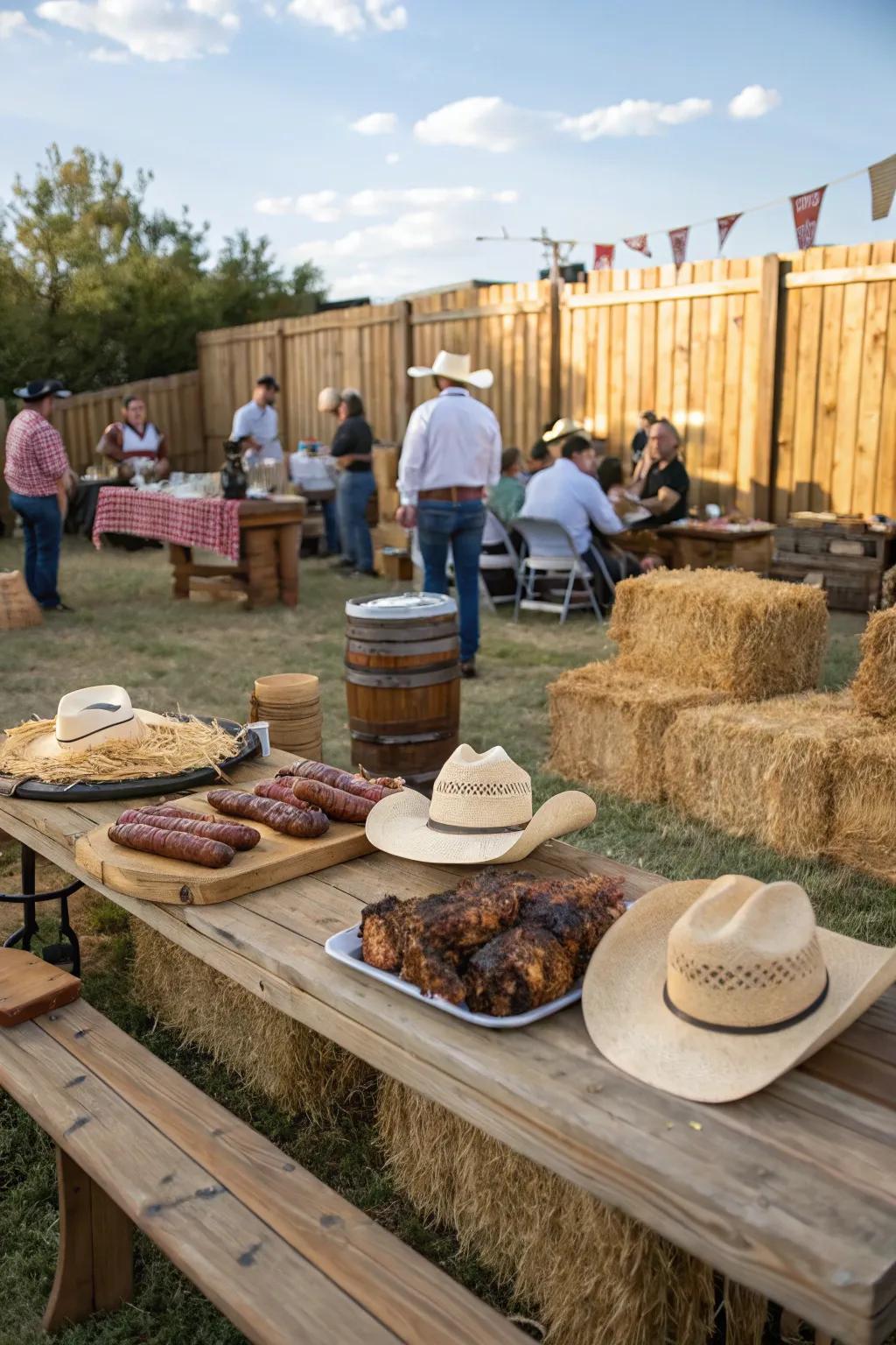 Guests reveling in a Western BBQ Rodeo with classic country embellishments.
