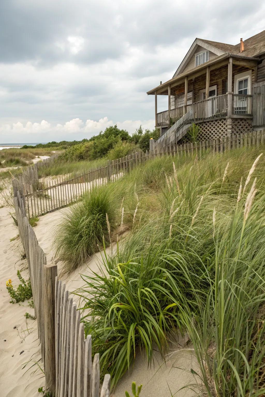 Local coastal vegetation creating a beautiful haven in a beach house garden.