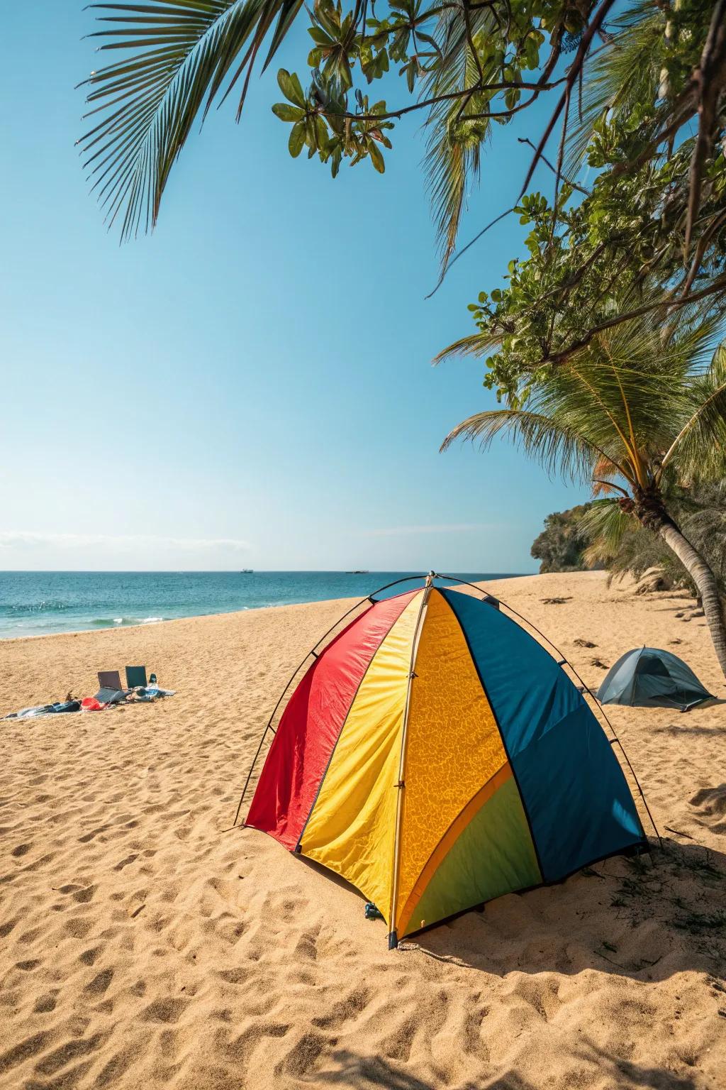 Instant beach shelters provide fast setup and immediate shade.