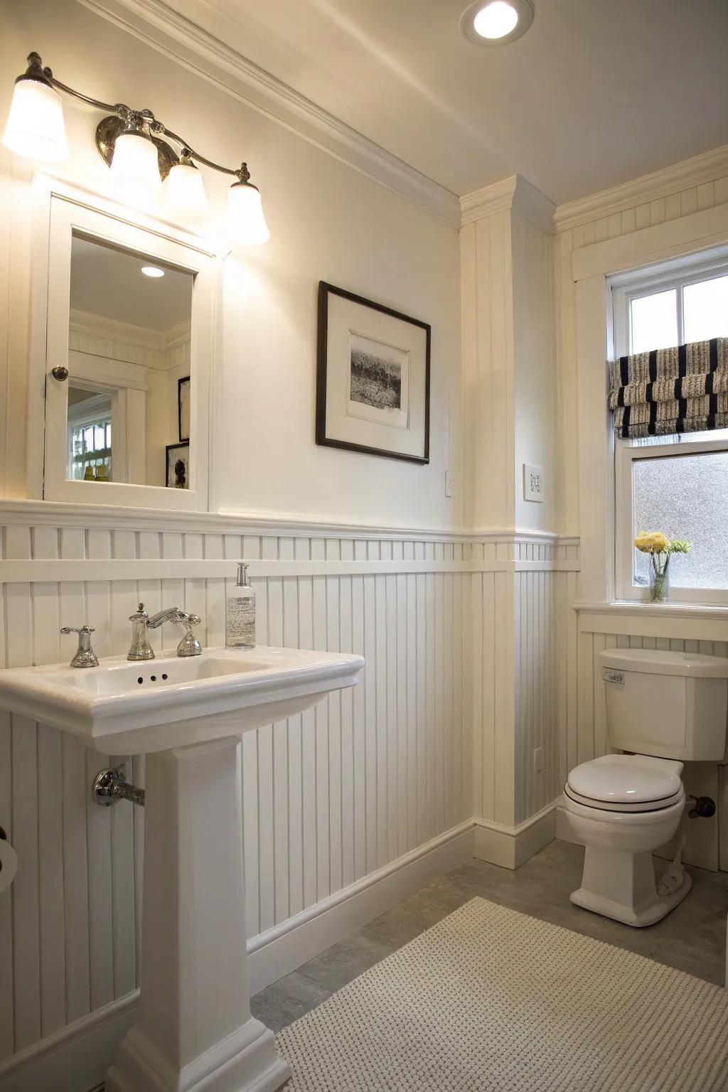 Classic ivory shadowgap complements any bathroom style.