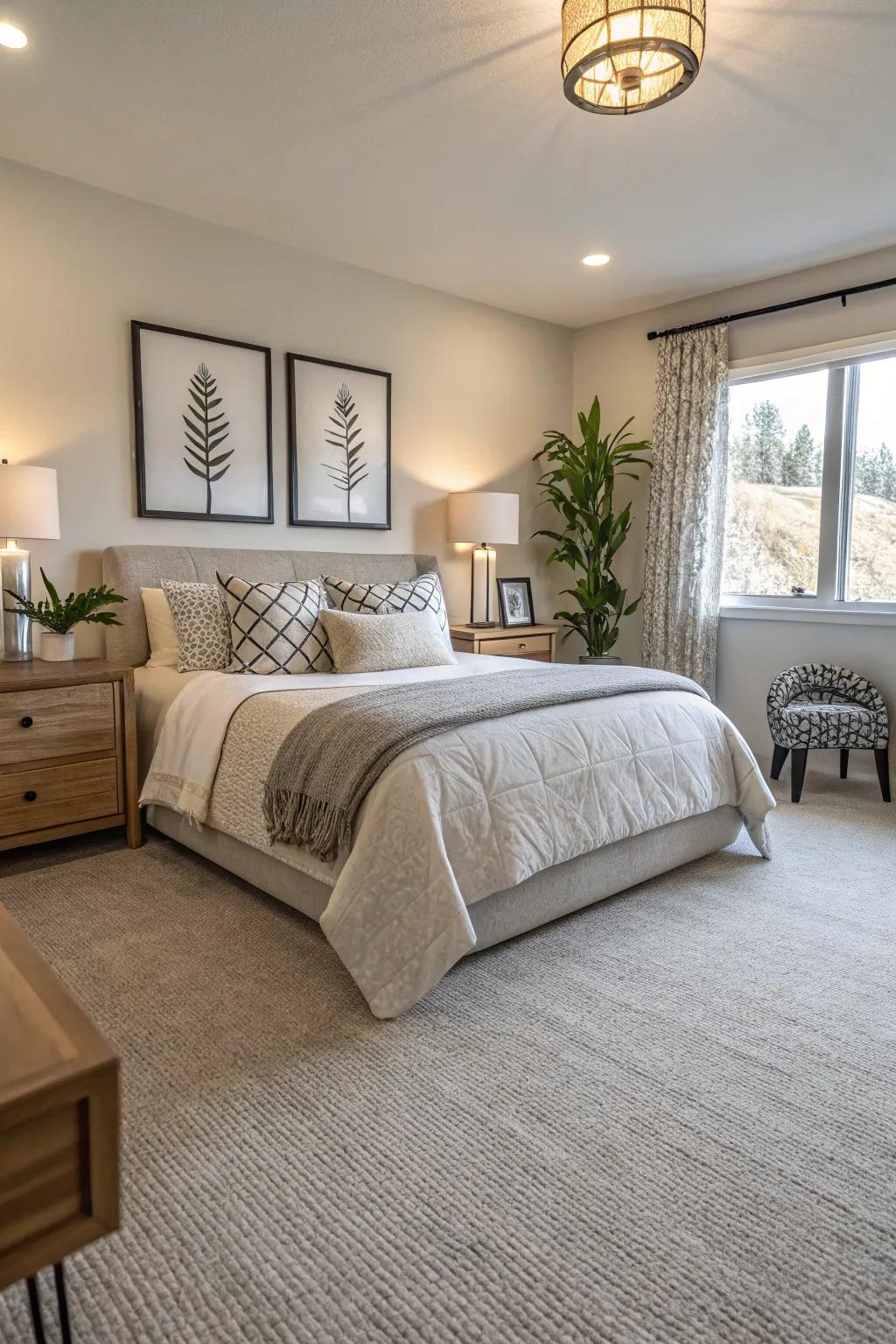 Neutral tones contribute to a tranquil and inviting bedroom.