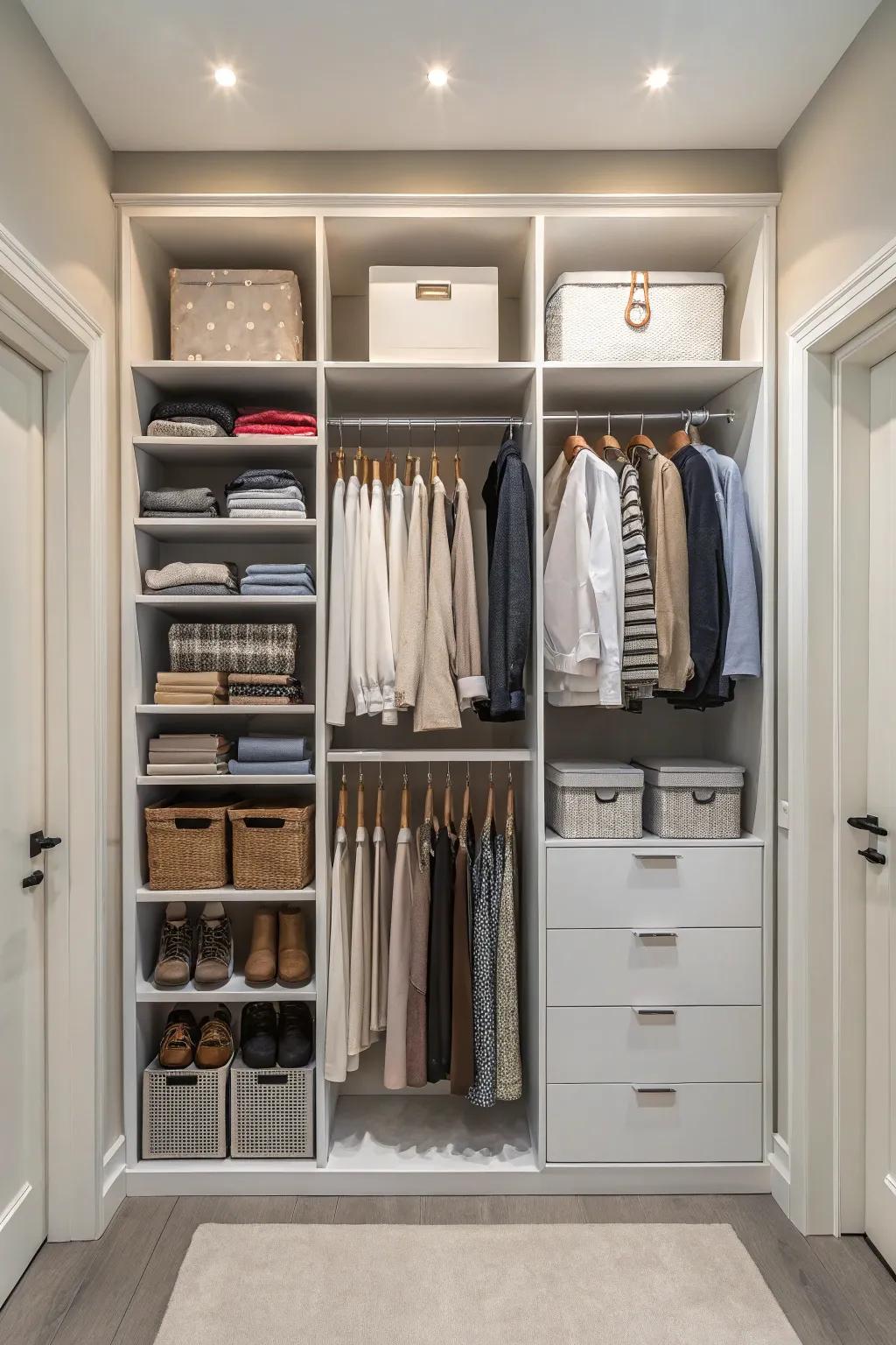 Duo hanging rods maximize the use of vertical space.