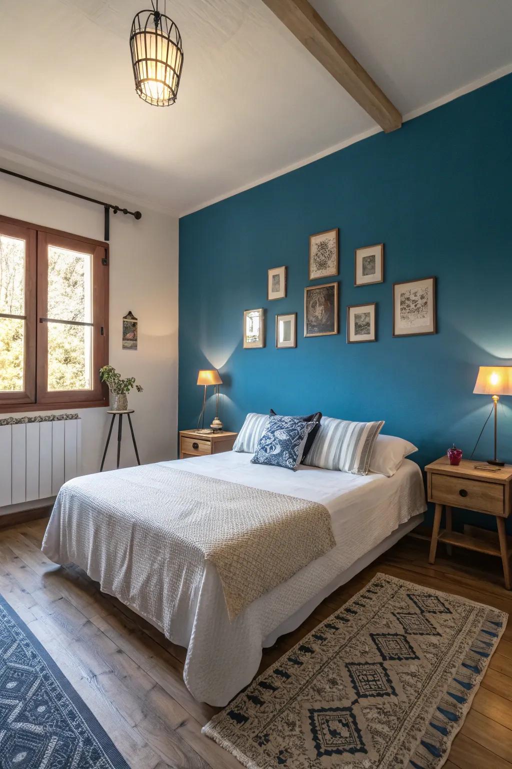 Create visual interest with a striking accent wall in your bedroom.