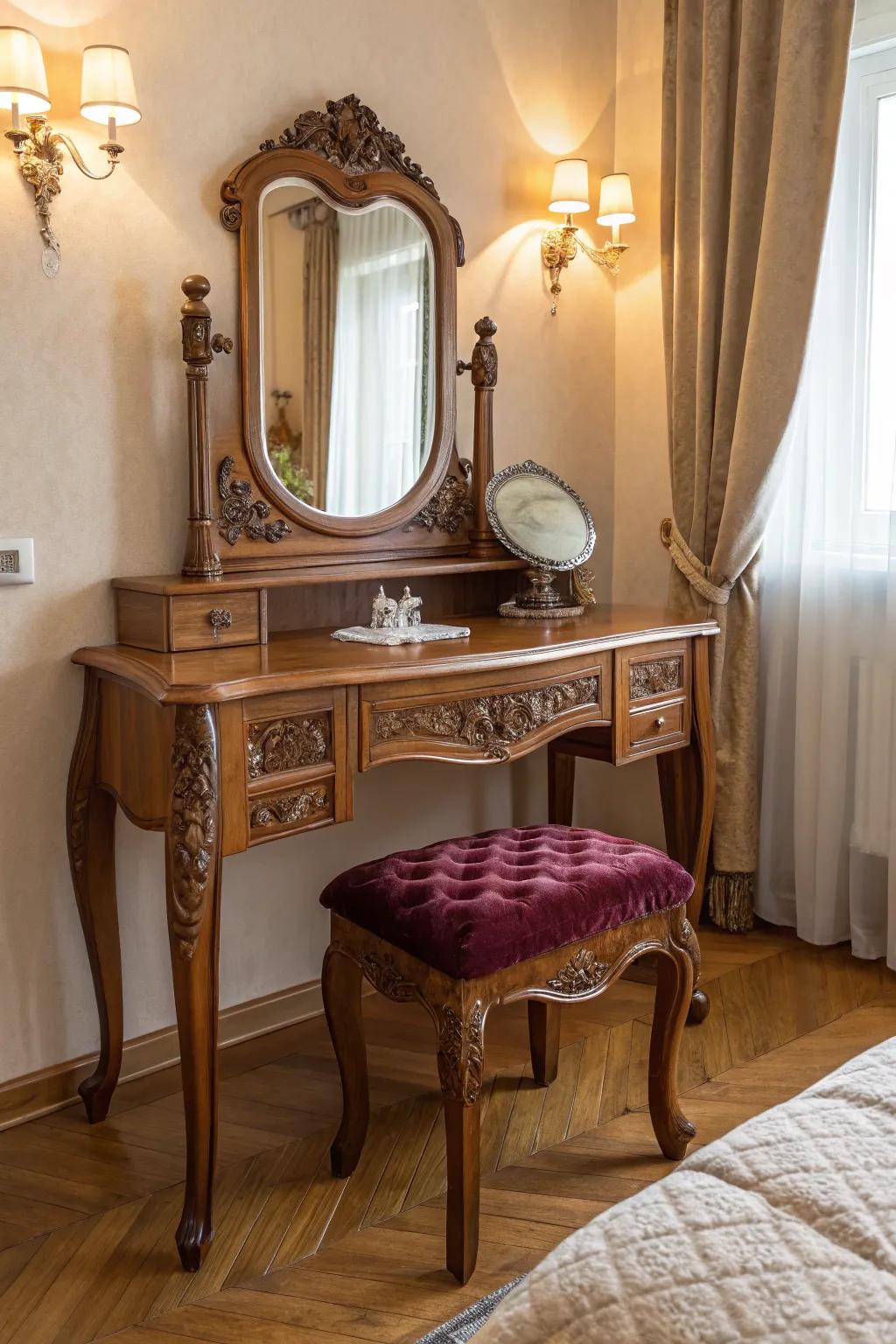A classic vanity area conveying enduring elegance.