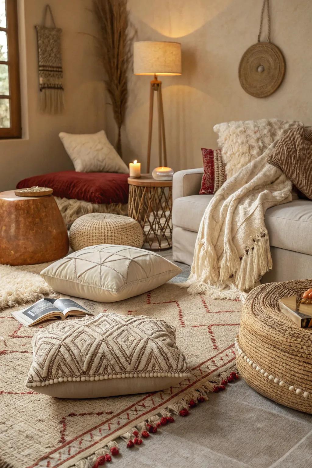Layered textures give this beige living room extra warmth and dimension.