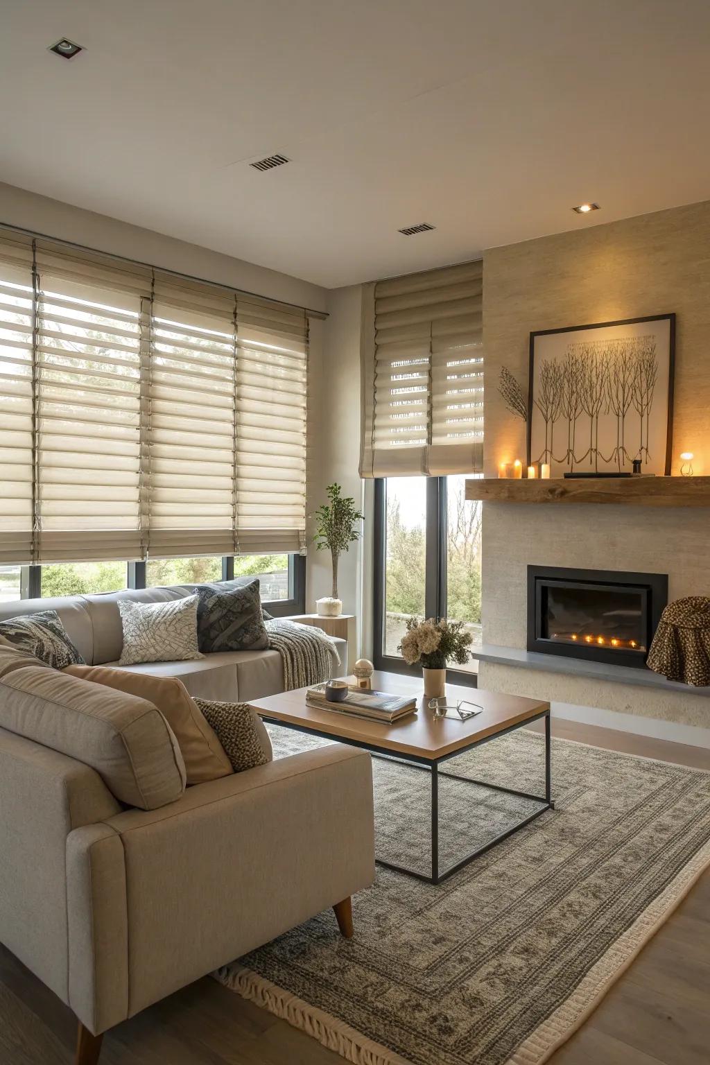 Neutral-toned blinds effortlessly complement any interior design.