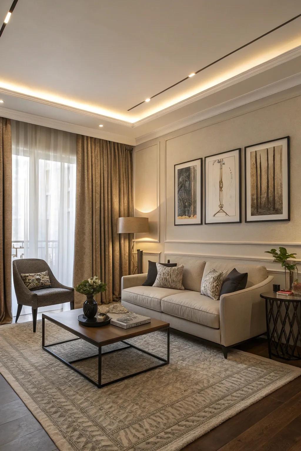 Neutral window coverings offer a flexible and calming foundation for any living room.