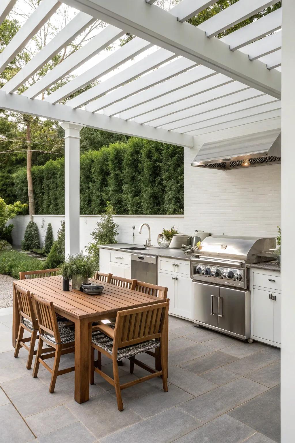 By using a well-designed kitchen, make a smooth interior/exterior cooking experience.