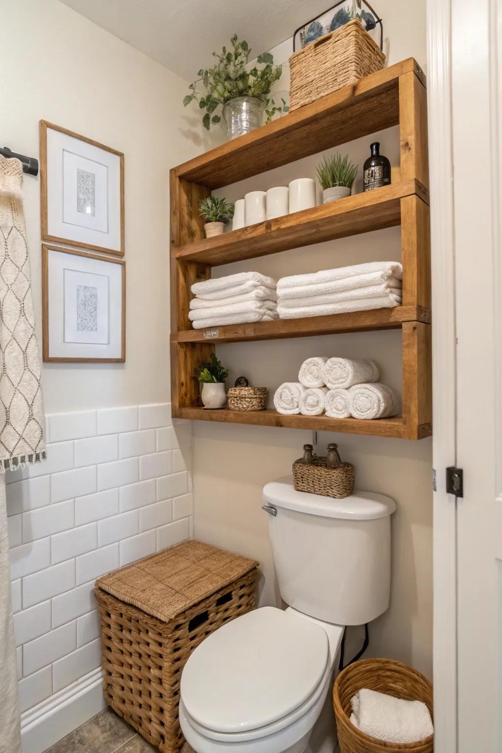 Open shelving ensures necessities are within reach, enhancing warmth.