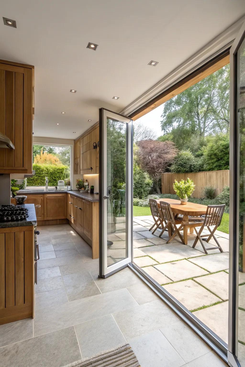 Effortlessly join your interior kitchen space with the exterior patio.