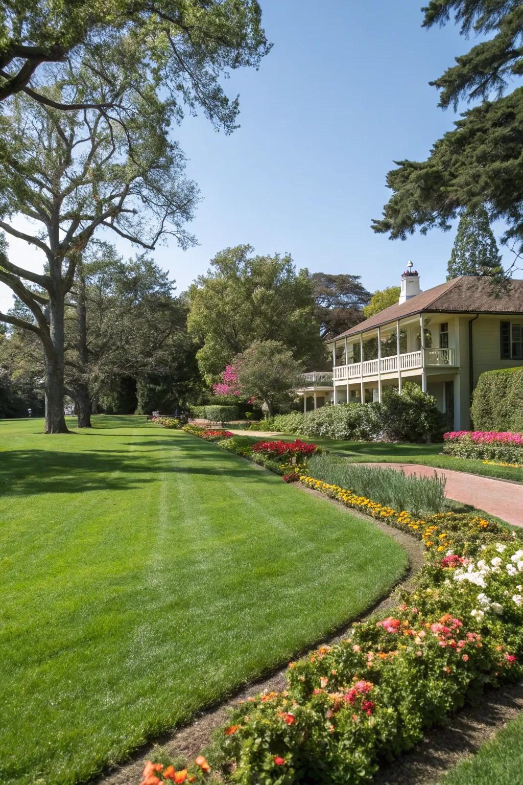A vibrant green lawn acts as the perfect foundation for your front yard.