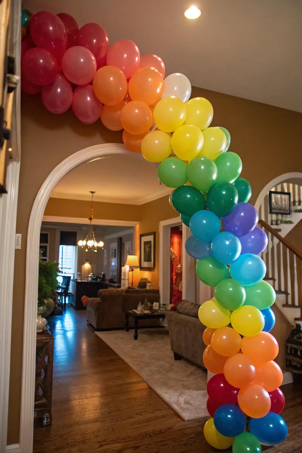 A vibrant balloon arch brings color and joy to any birthday celebration.