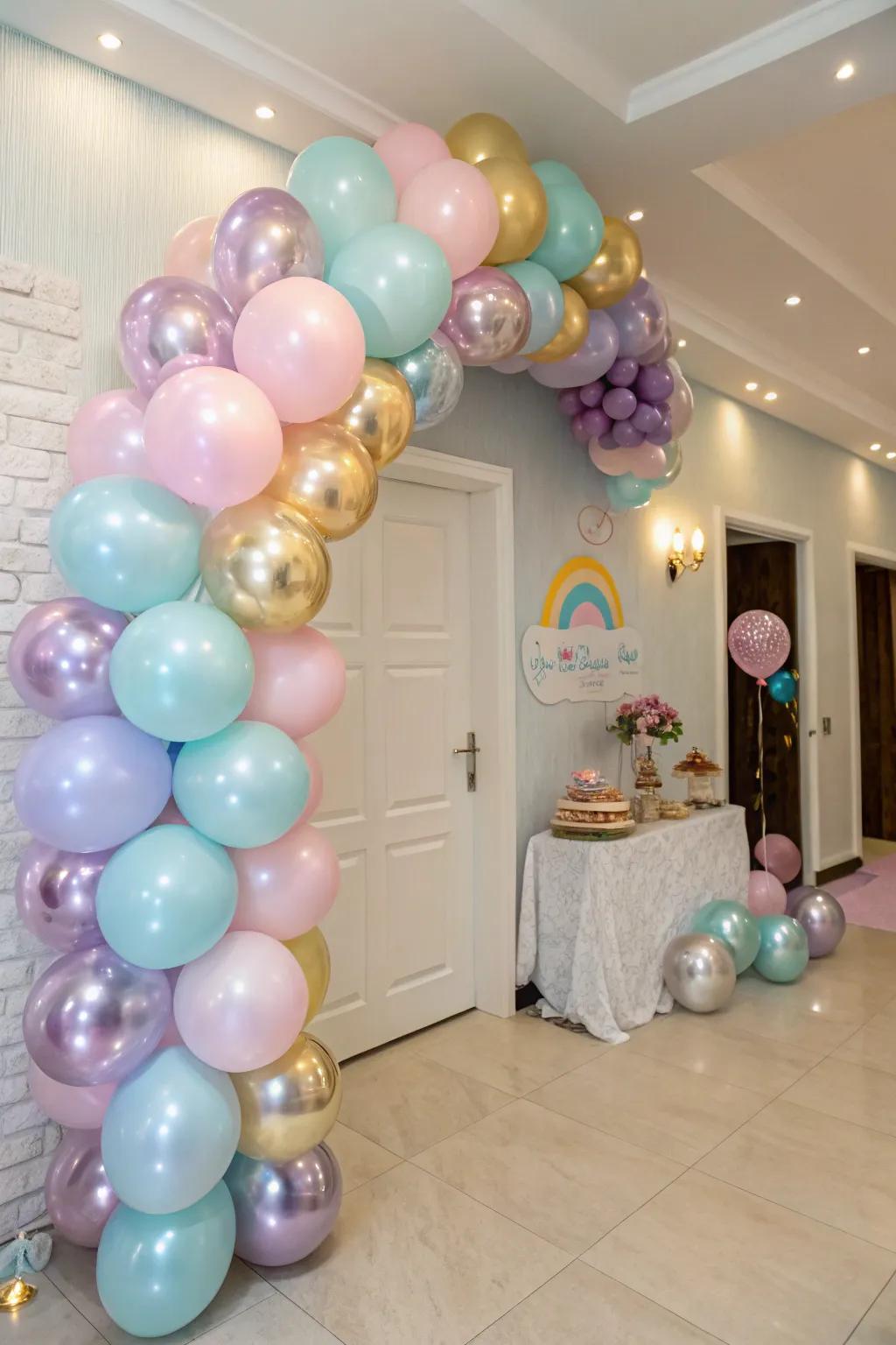 An impressive balloon arch sets the stage for celebration