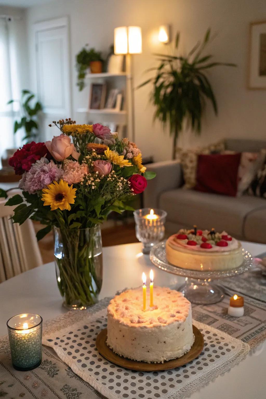 Seasonal flowers bring a naturally elegant touch to the birthday table.