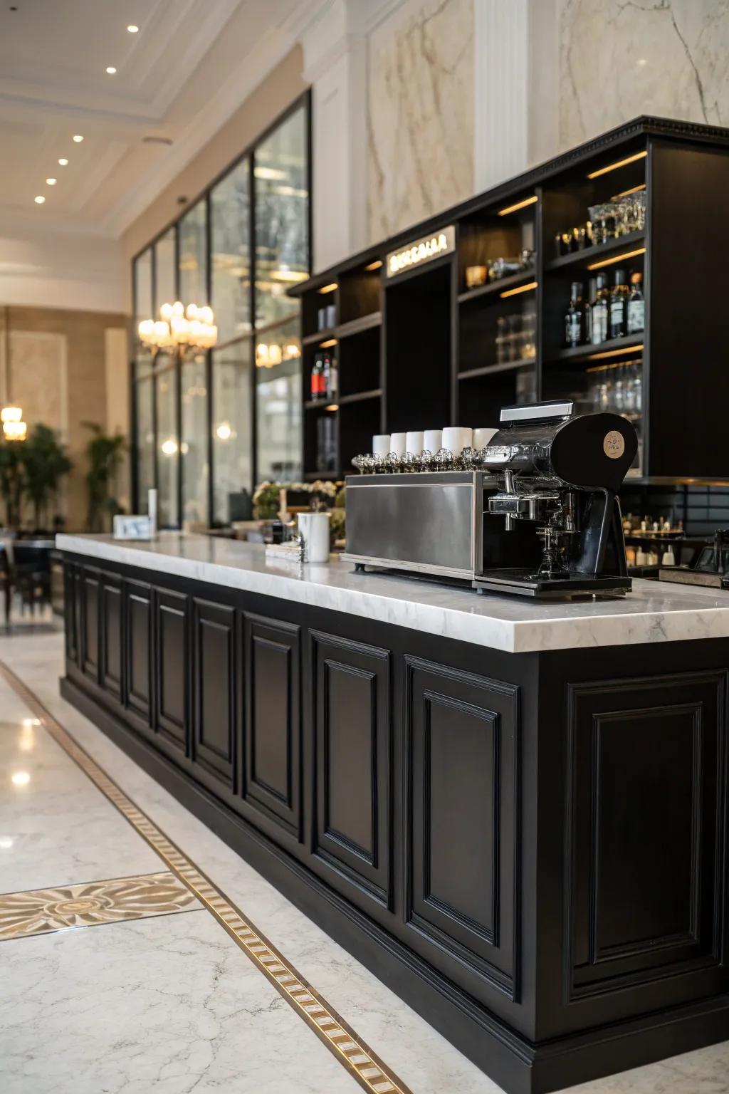 Refined onyx cabinets matched with a quartz countertop