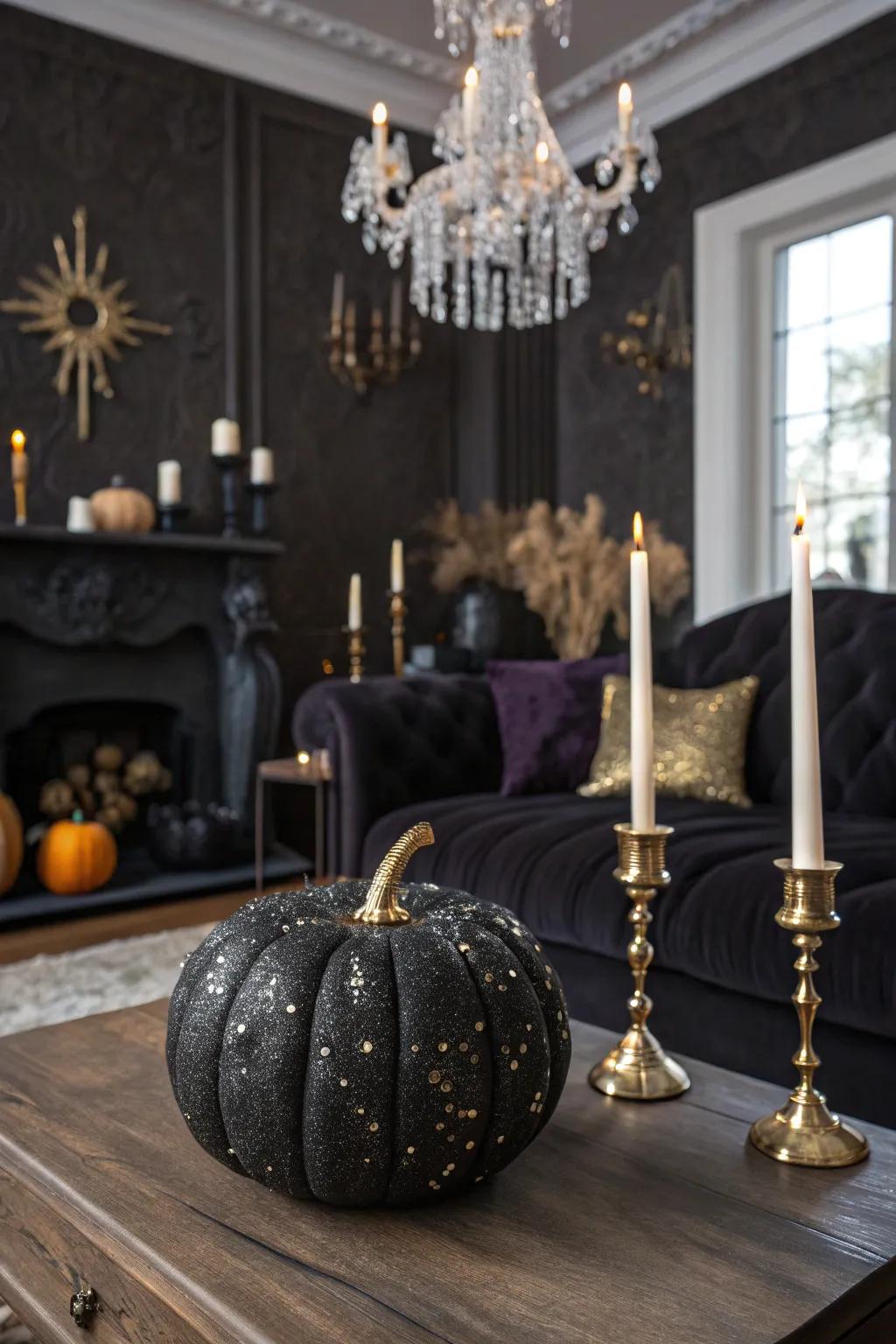 An exquisite shimmering eerie jet pumpkin enhancing the sophistication of any area.