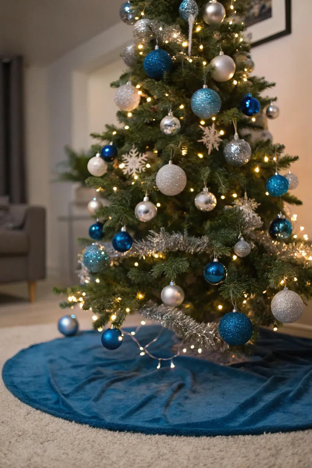 A stunning blue and silver Christmas tree