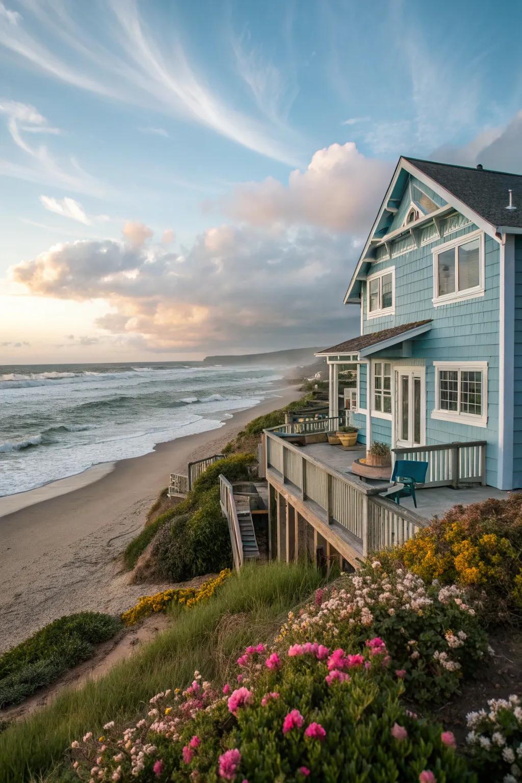 Light blue exteriors give off a relaxing coastal feel.