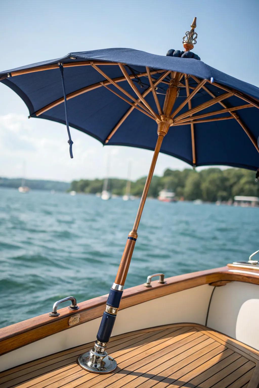 Shade that goes where you go: Step up your boating days with a moveable deck shade crafted for both style and practicality.
