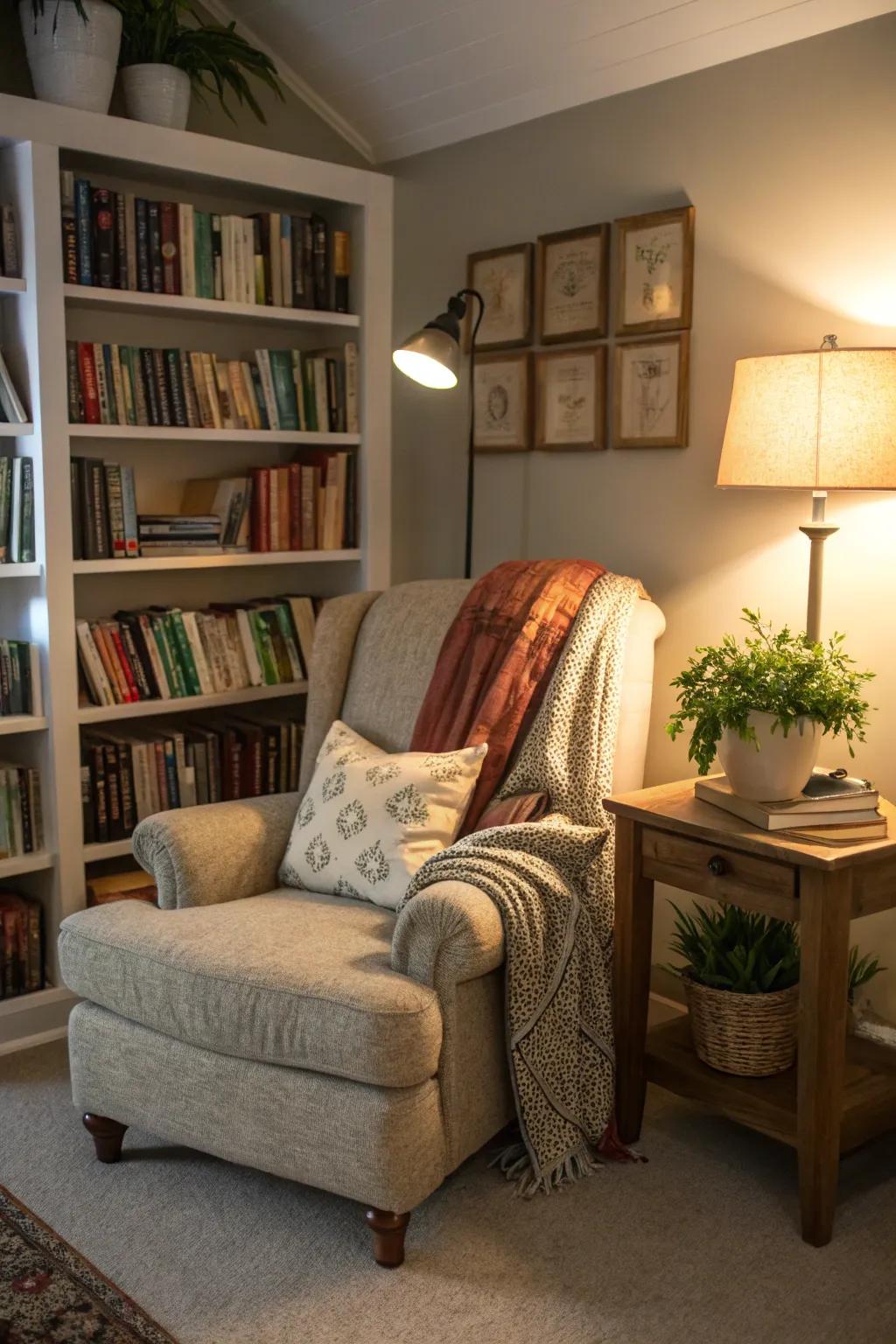 Design an ideal reading retreat in your bonus room with comfortable chairs and neatly arranged bookshelves.