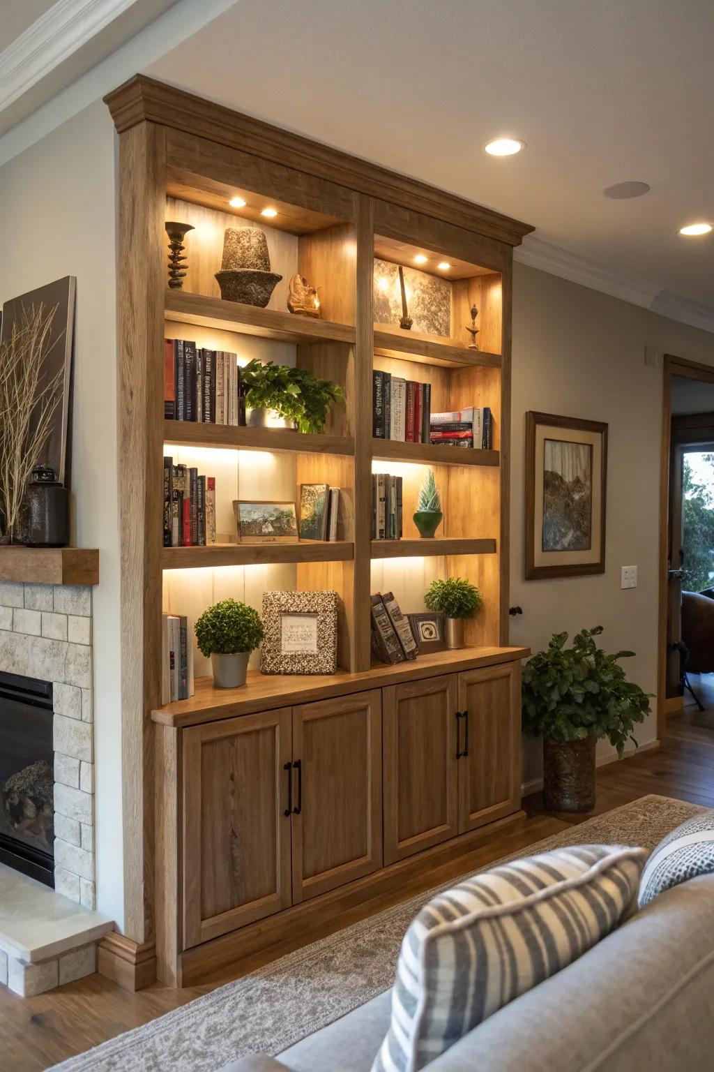 Elevate your living room with a sleek built-in bookshelf design.