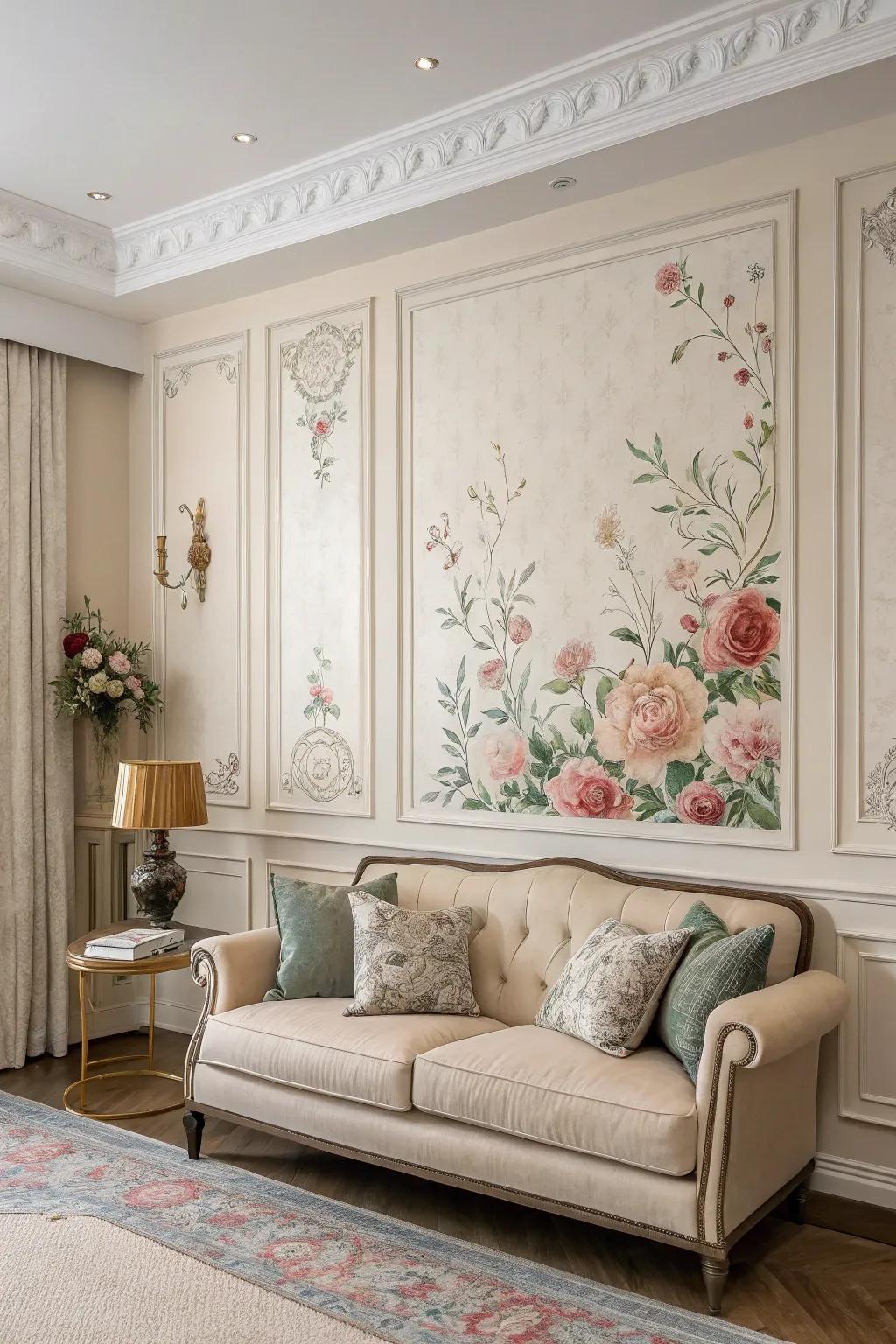 Subtle botanical borders foster a romantic and ageless ambiance in any space.
