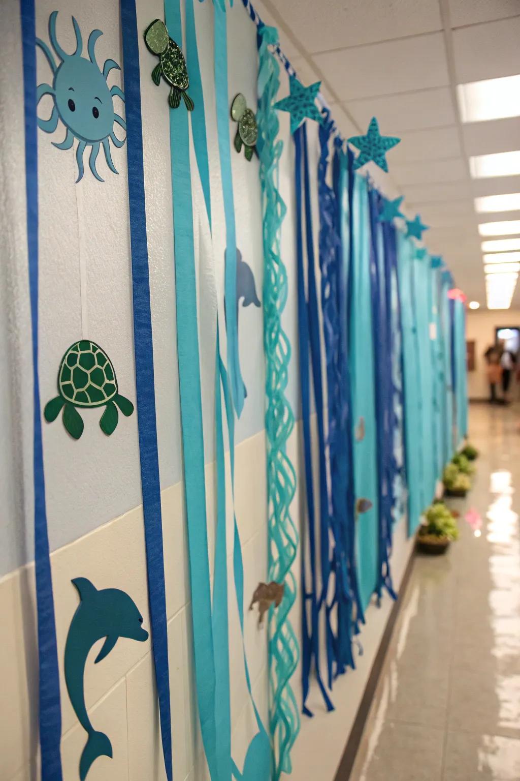 Set the ambiance for an oceanic escapade with a lively submerged backdrop.