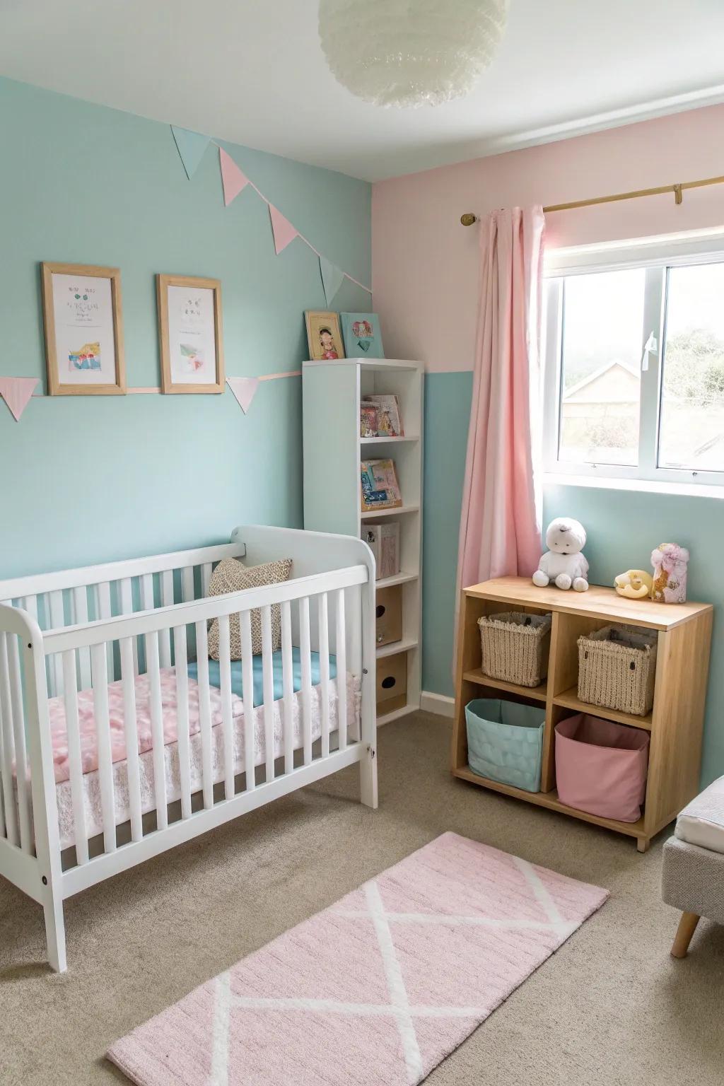 A neutral-themed room featuring gentle pastels and soothing tones.