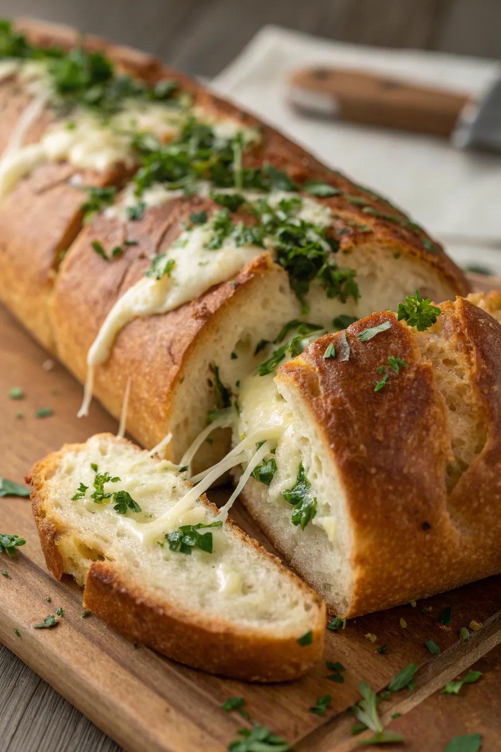 A delicious herb-infused stuffed bread, ideal for sharing.