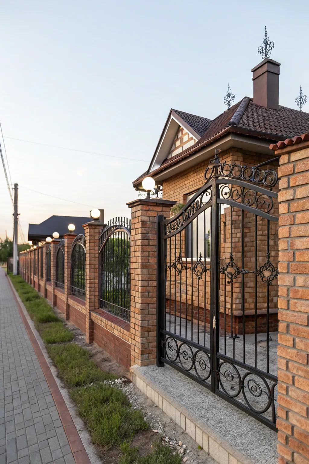 Elegant mix of brick and iron for a refined appearance.