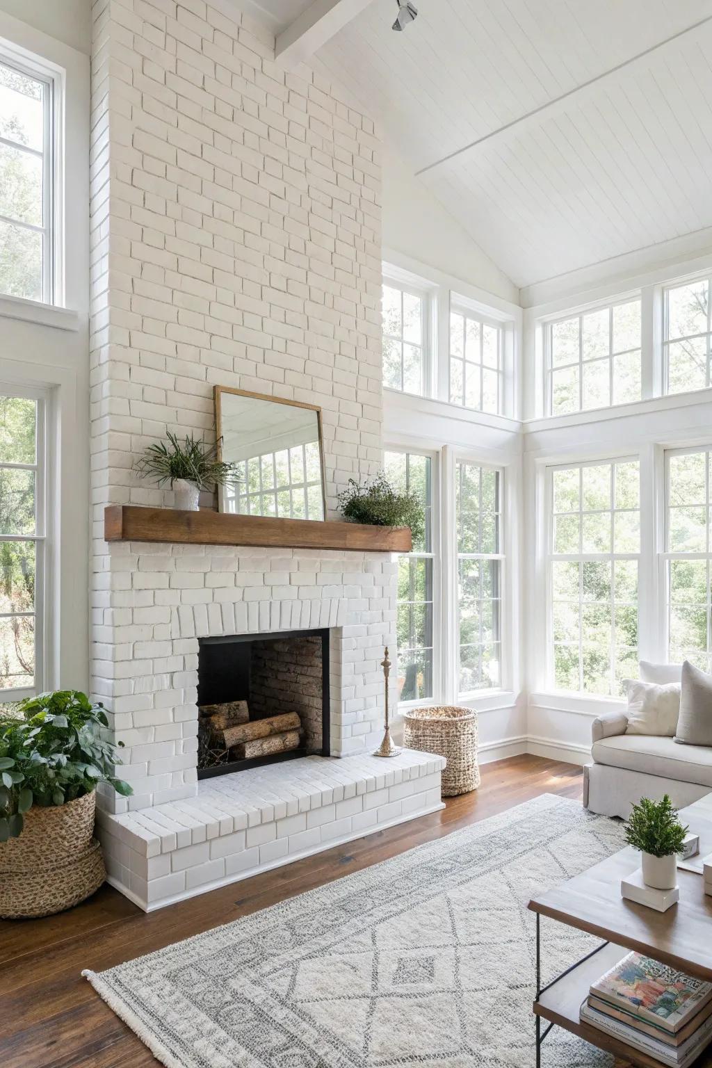 A fireplace painted white can modernize any living space.