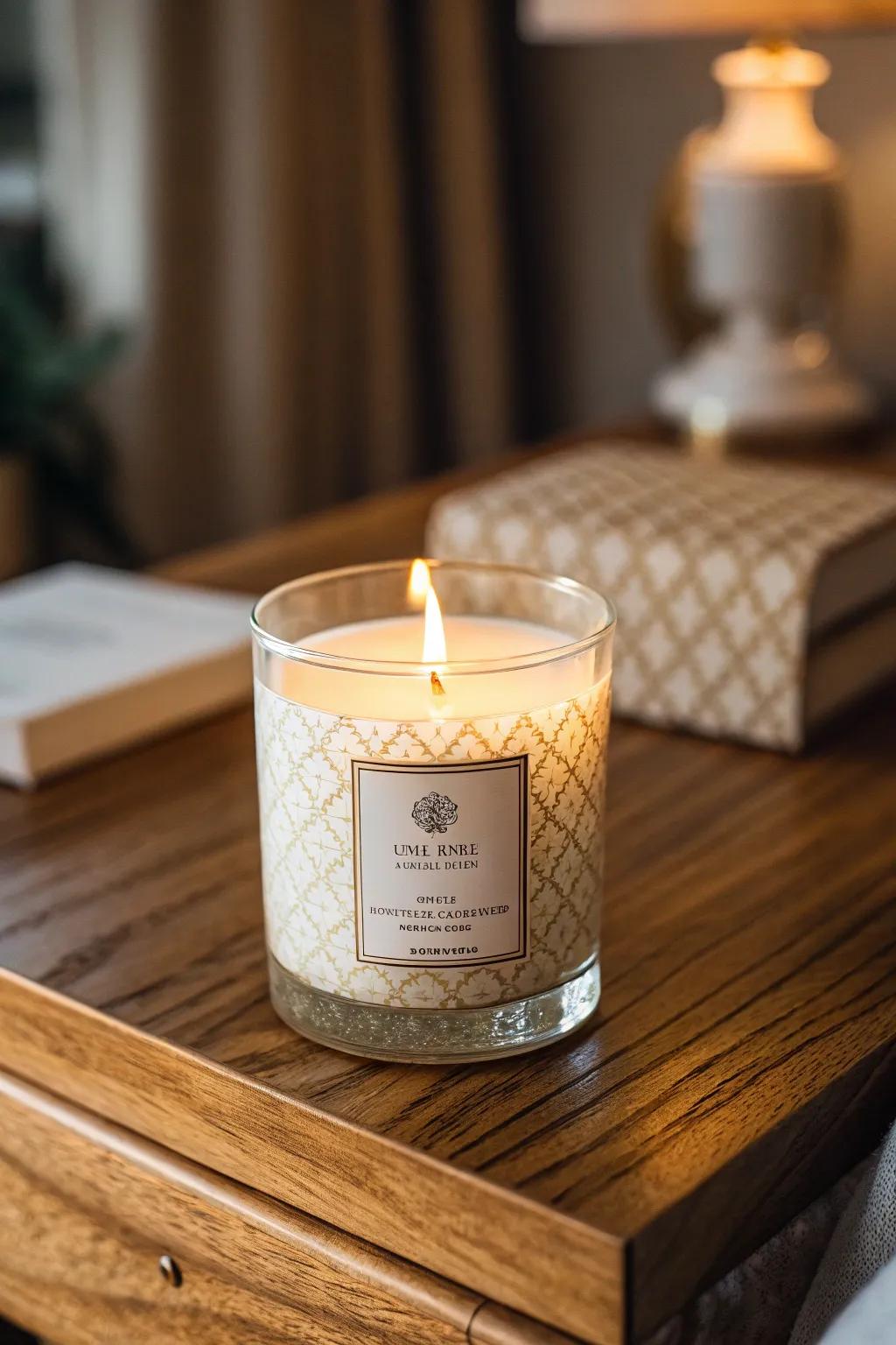 A customized scented candle serves as a comforting and considerate prize.