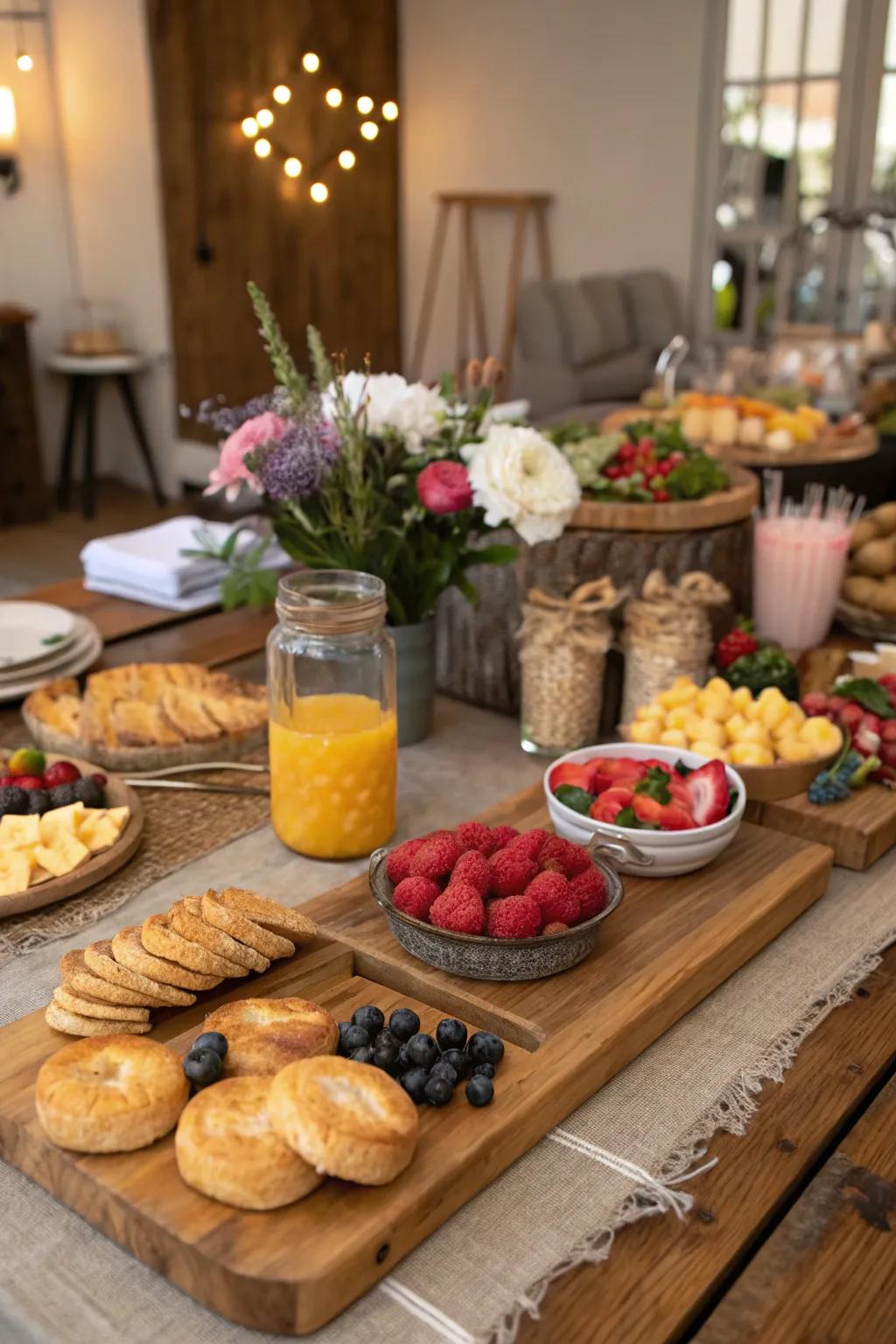 A rustic-themed brunch sets a cozy and welcoming tone.