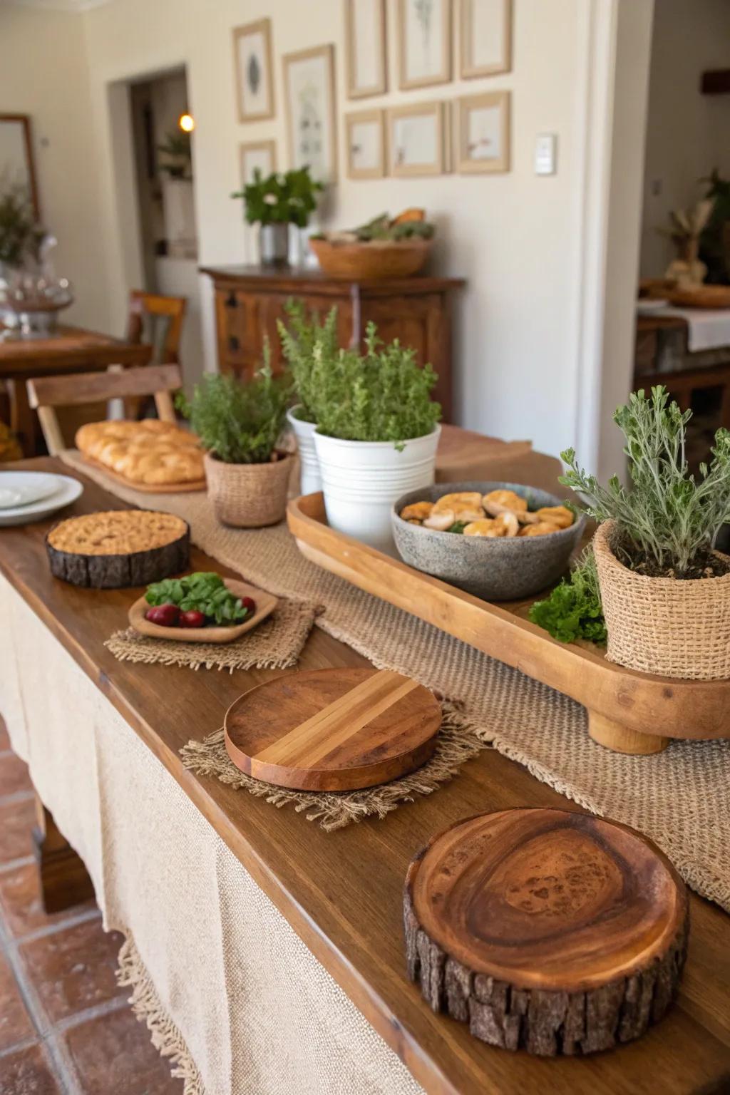 A countryside buffet table radiates warmth and appeal, perfect for home entertaining.