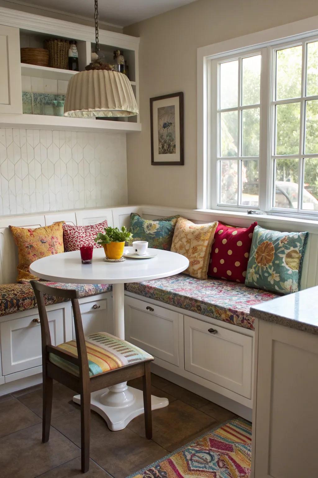 A charming corner banquette, perfect for making the most of kitchen space.