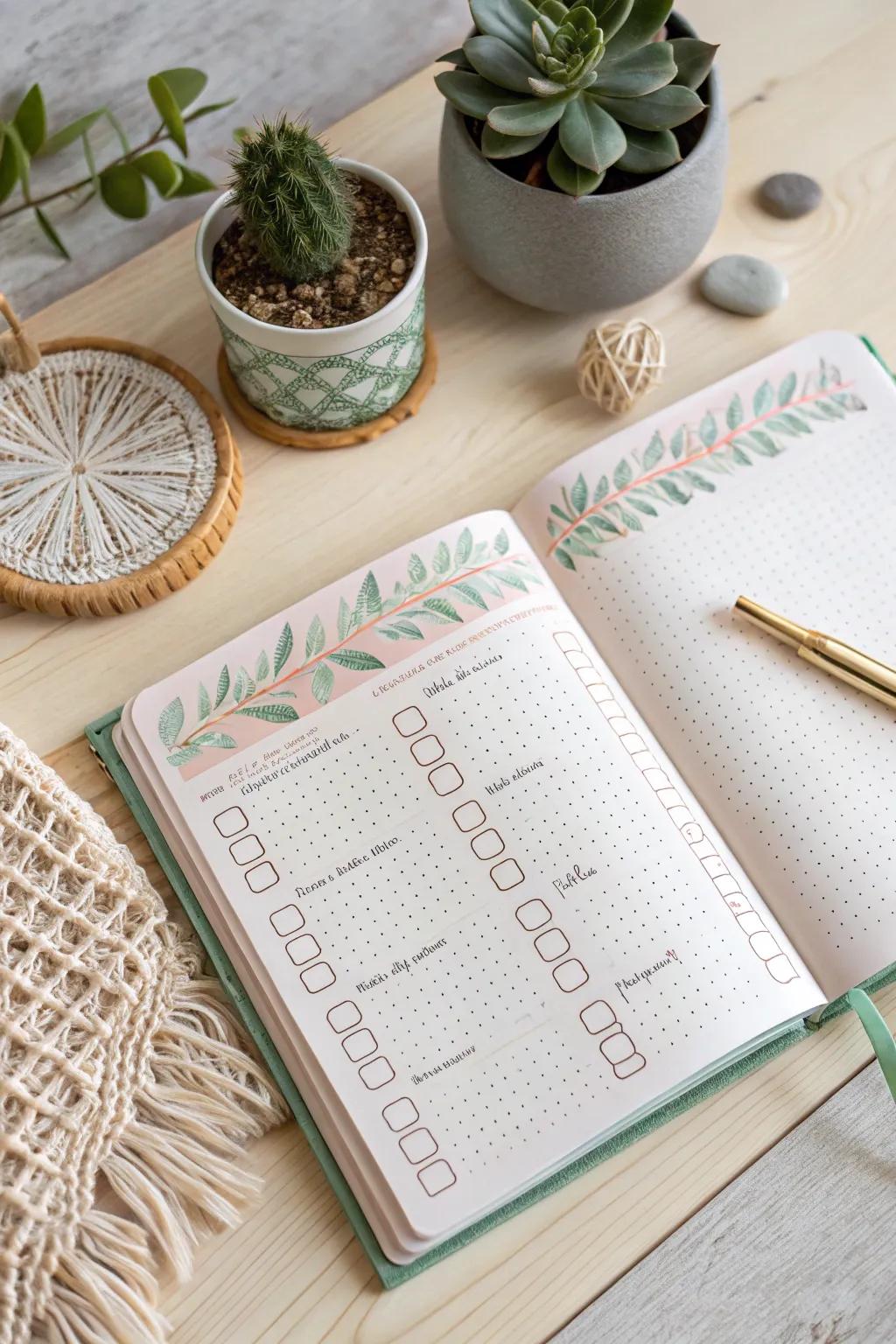 Track your habits with style: a minimalist, boho-inspired bullet journal setup.