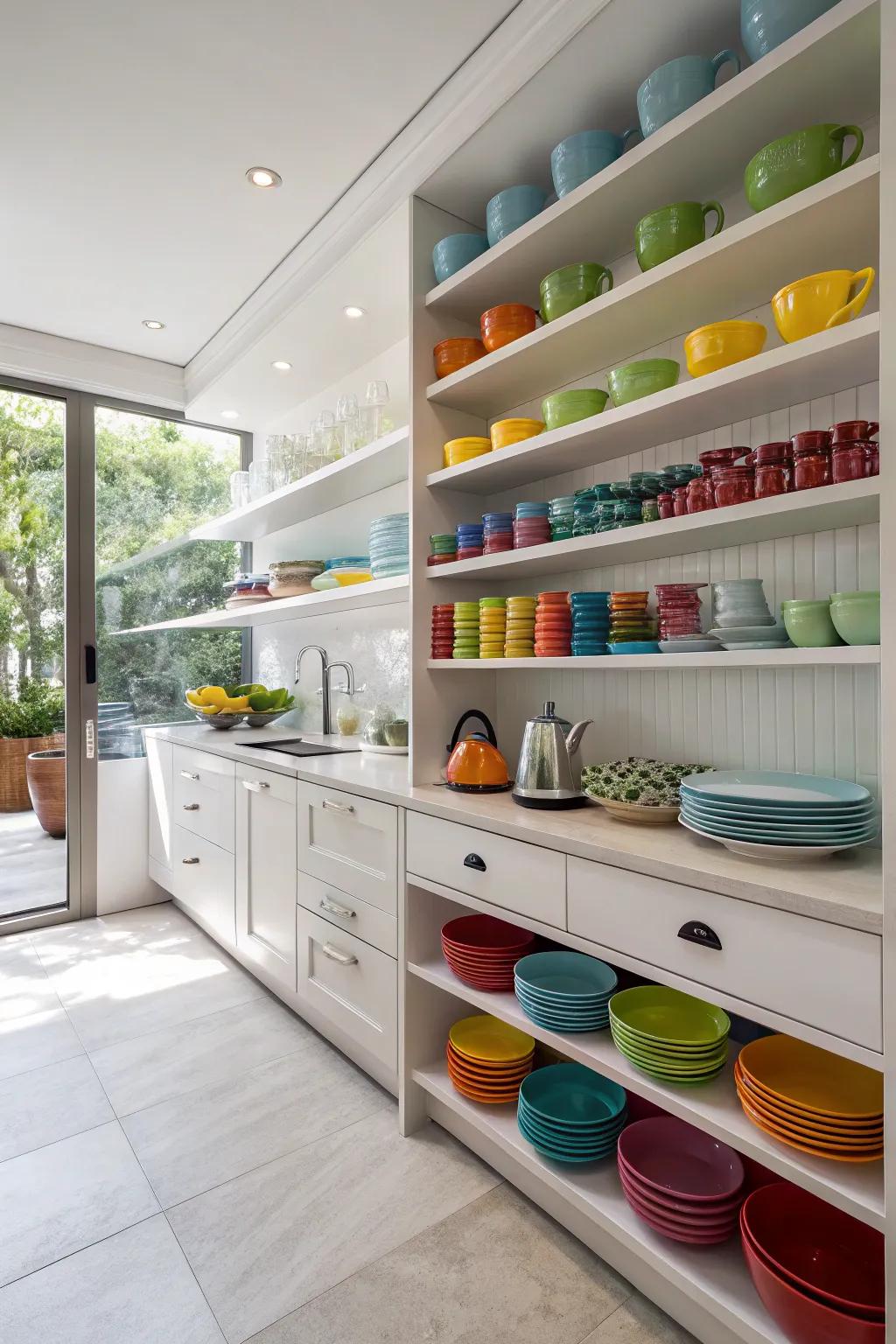 A contemporary butler's pantry featuring open shelving, designed for easy access to daily essentials.