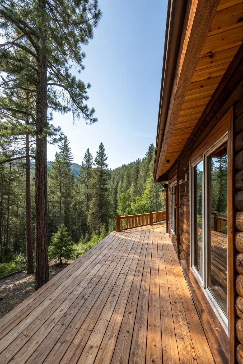 A seamless unification of nature and design with a veranda crafted from upcycled lumber.