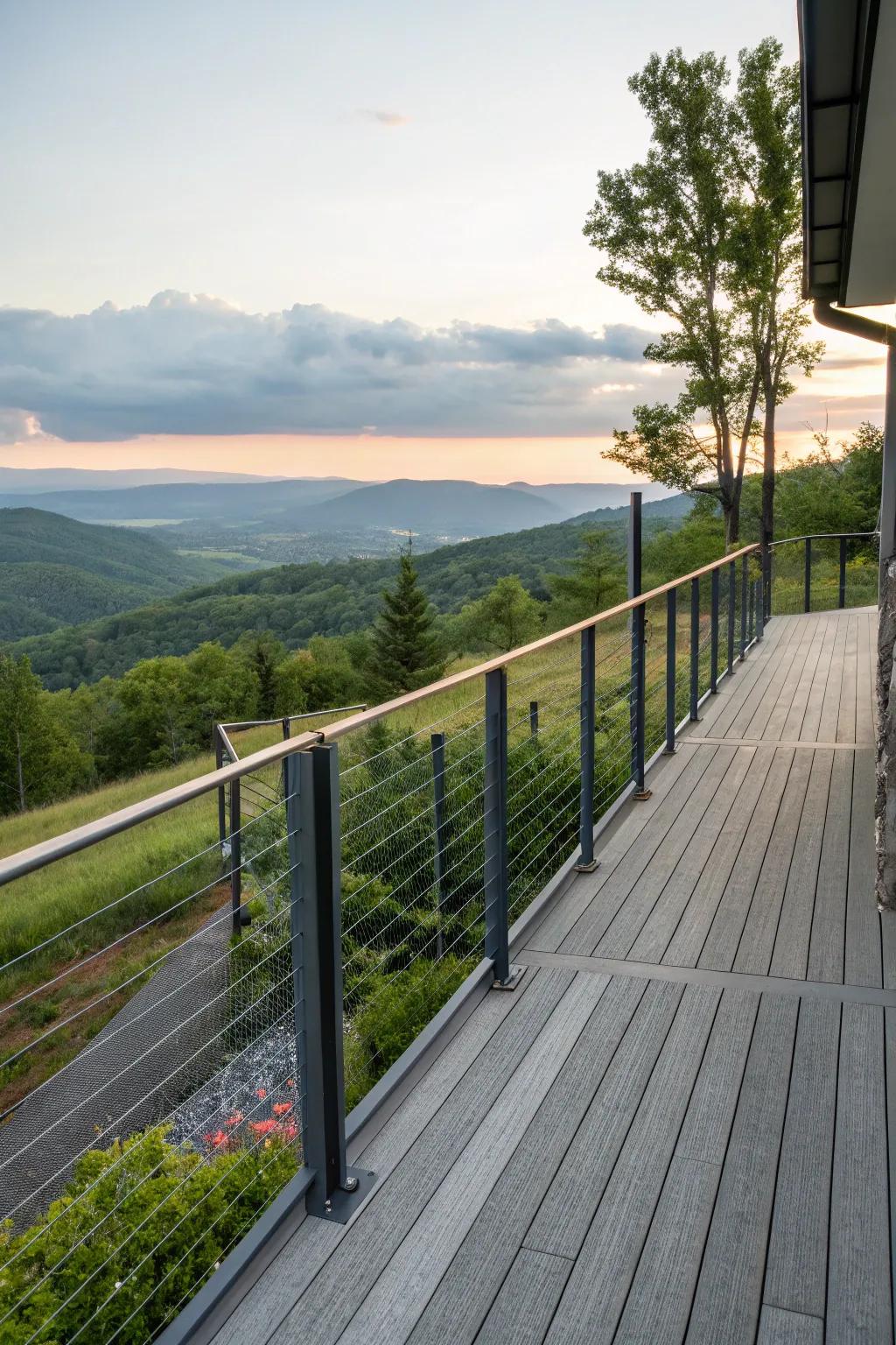 Wire railing deck boasting stunning panoramic views
