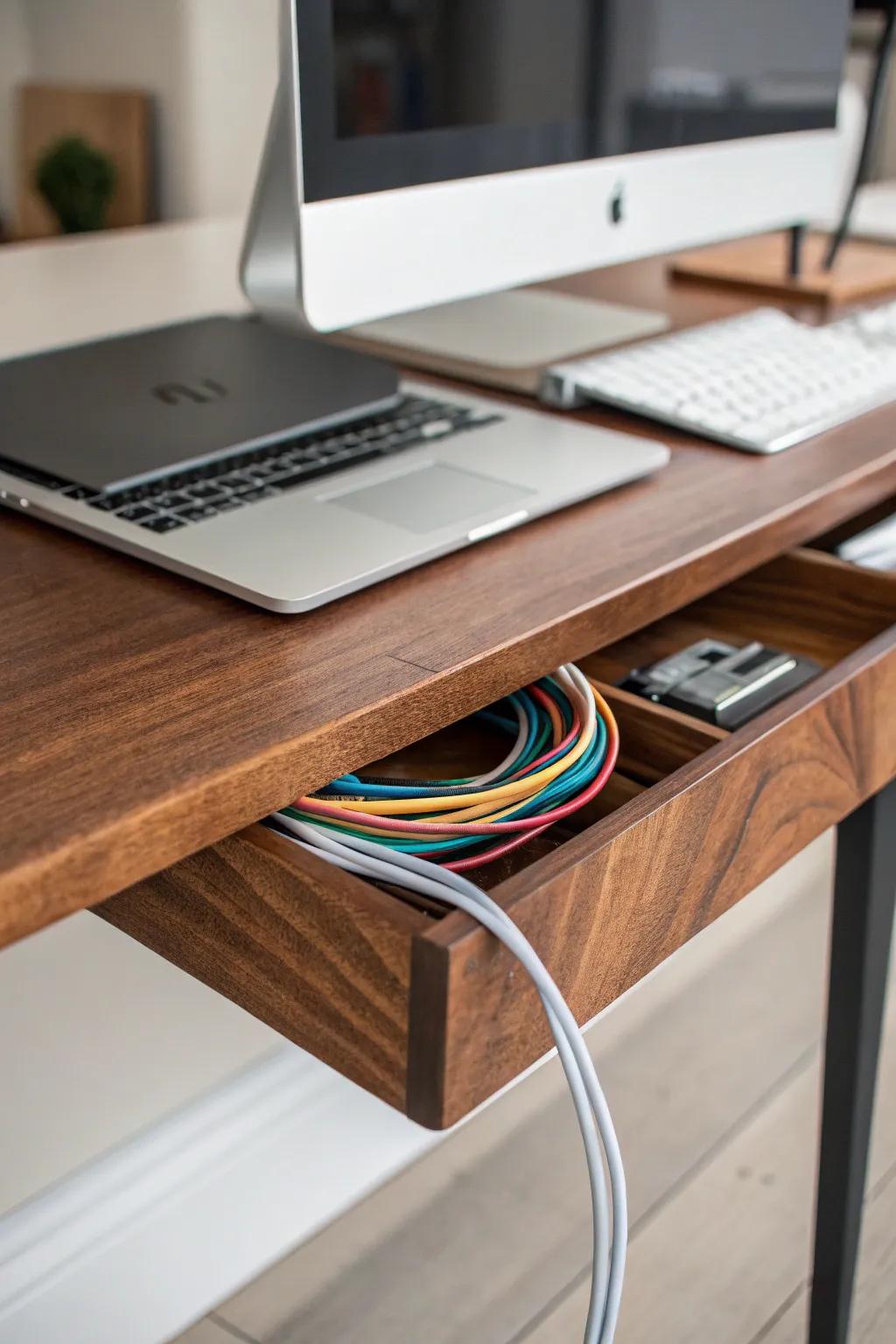 Enhance your workspace with the elegance of cable management. Discover the beauty of organization with this handcrafted under-desk cable tray.