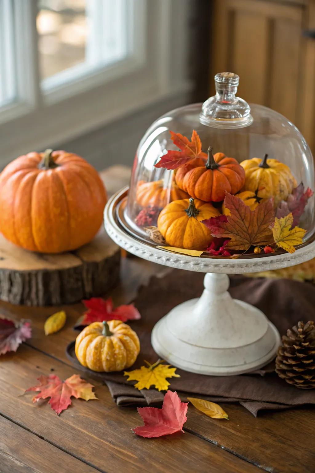 Highlight the beauty of autumn with this seasonal cake dome arrangement.