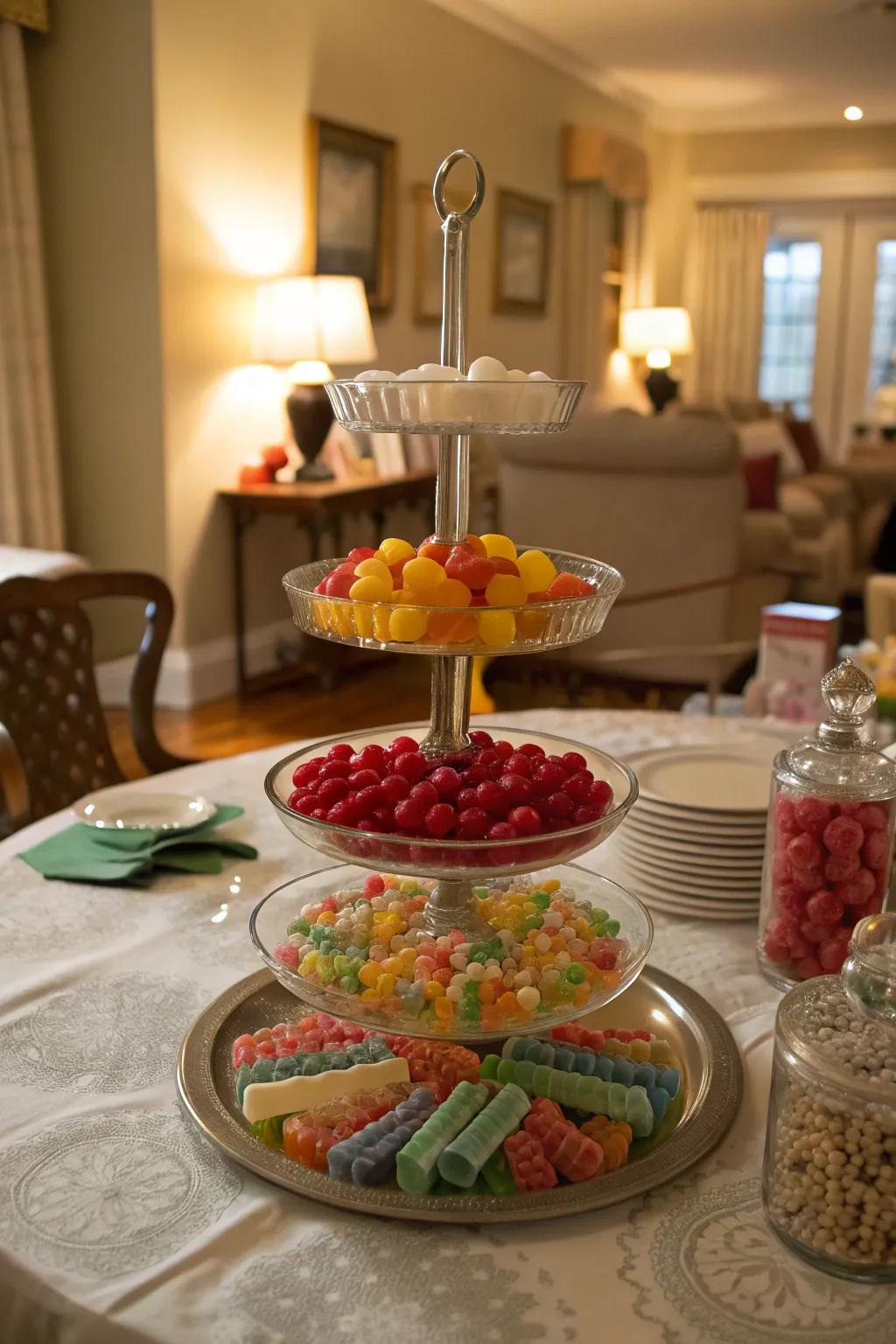 An elegant tiered confection display.
