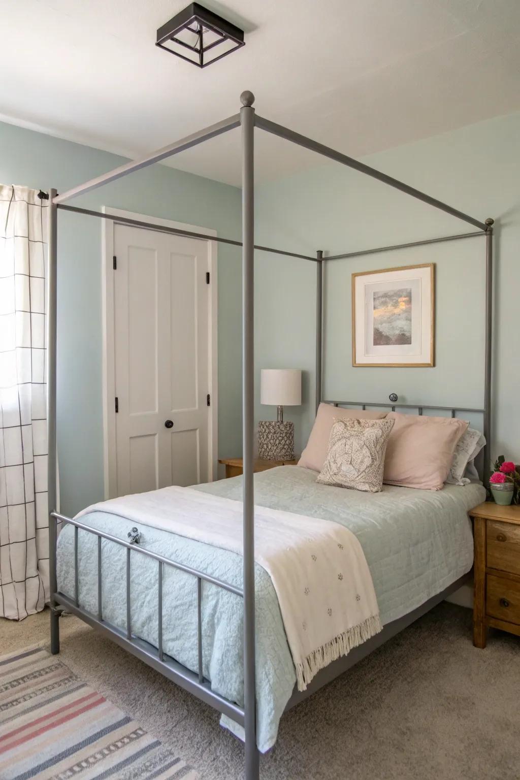 A minimalist metal canopy frame brings refinement without being cumbersome.