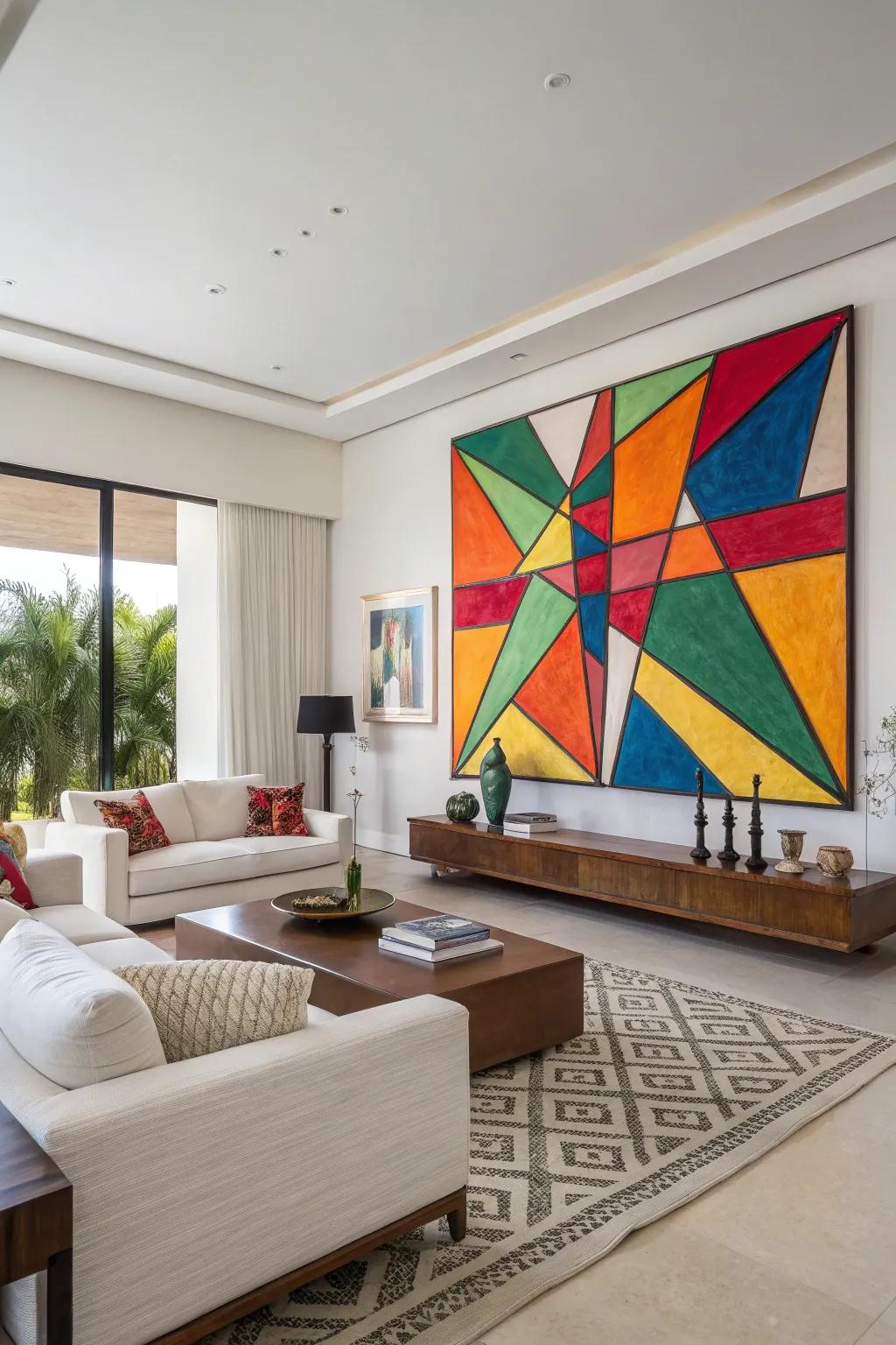 Striking abstract art energizes your living area.