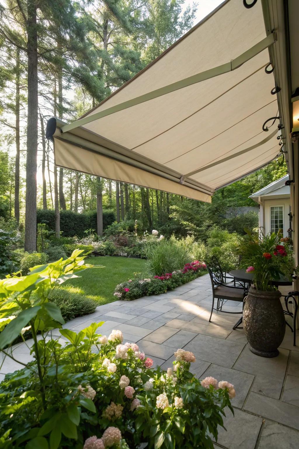 Adjustable canvas protections provide flexible shade on bright days.