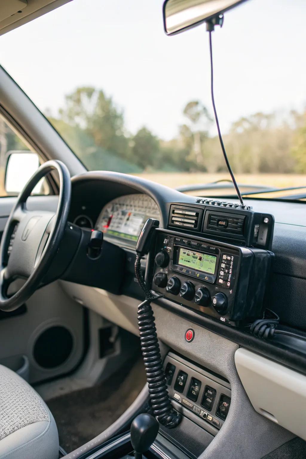 A sleek under-dashboard setup for easy access.