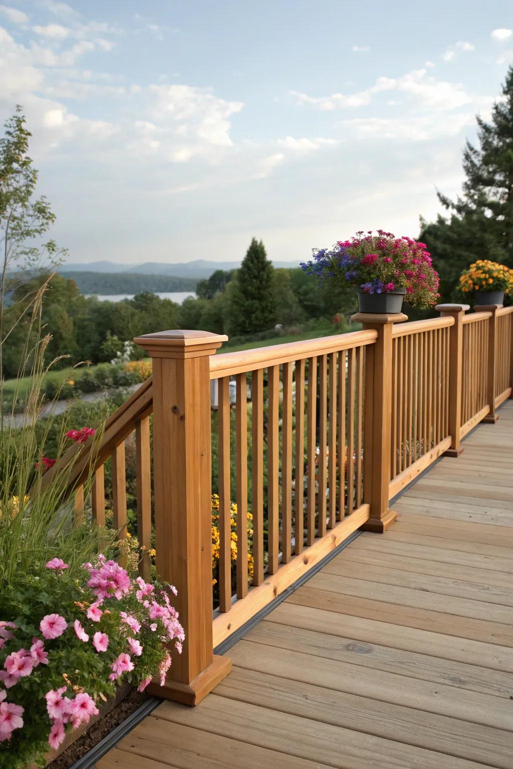 Ageless charm with traditional wood upright spindles.