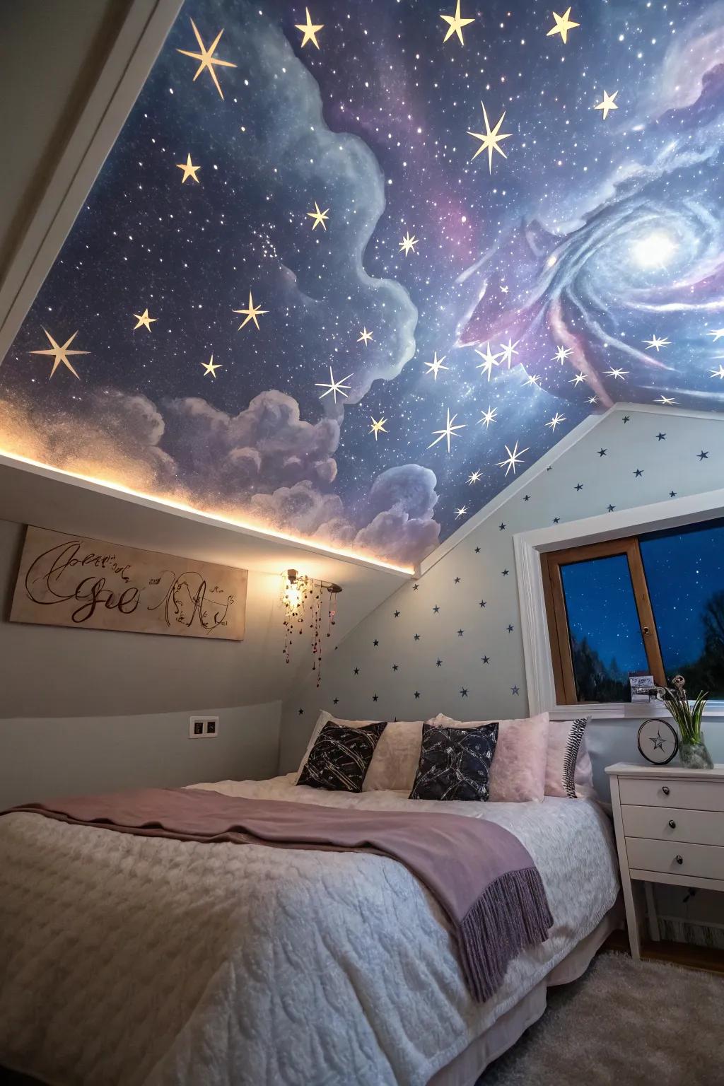 Craft a celestial getaway with an imaginative ceiling mural.