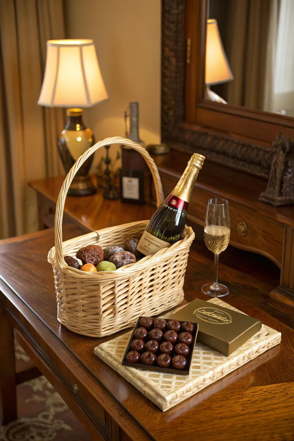Refined Sophistication with sparkling wine and exquisite chocolates.